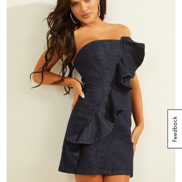 Guess Strapless Ruffle Jean Dress Mini - Picture 1 of 5